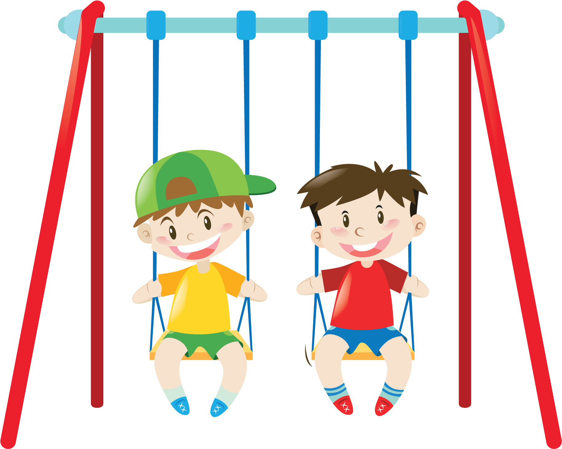 Clipart Park Swing Set - Boys On Swings Clipart (2000x1500), Png Download