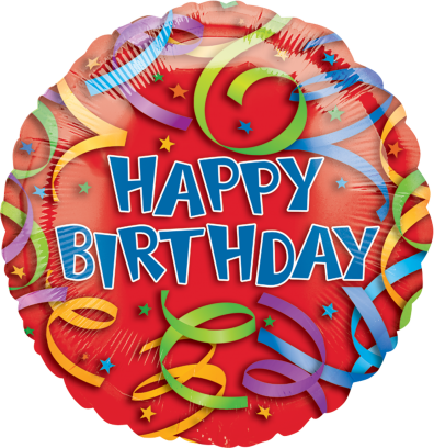 18" Happy Birthday Streamers - Red Birthday Balloon Transparent (396x408), Png Download
