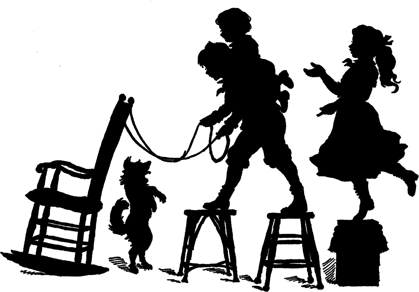 Vintage Silhouette Victorian Children Playing - Vintage Silhouettes Clipart (1600x1111), Png Download