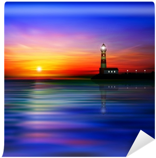 Abstract Background With Silhouette Of Lighthouse Wall - Sunset (400x400), Png Download