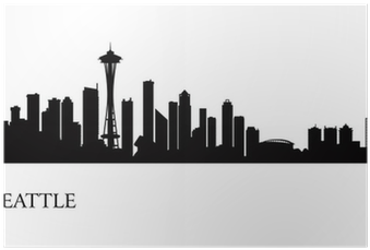 Seattle City Skyline Silhouette Background Poster • - Clipart Seattle Skyline Outline (400x400), Png Download