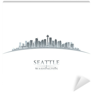 Seattle Washington City Skyline Silhouette White Background - Cafepress Seattle Square Sticker 3 X Bumper Car Decal (400x400), Png Download