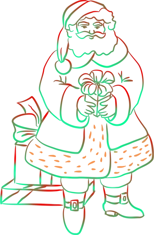 Christmas Tree Santa Claus Silhouette Line Art Drawing - Santa Claus (494x750), Png Download