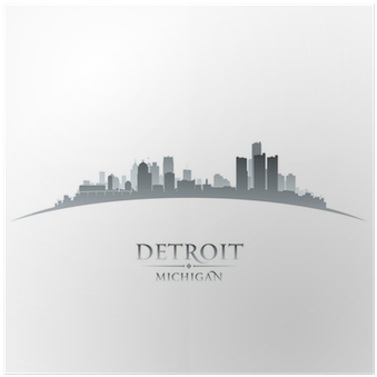 Detroit Michigan City Skyline Silhouette White Background - Silhouette (400x400), Png Download