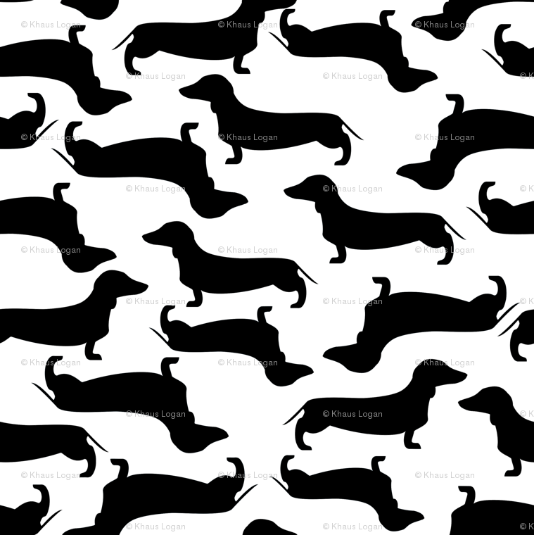 Dachshund Silhouette Pattern Black And White Fabric - Dachshund Pattern Black And White (759x760), Png Download