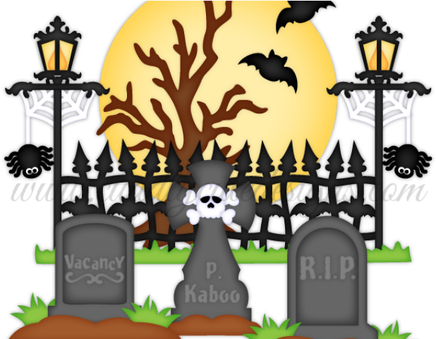 Graveyard Clipart Spooky Graveyard - Cemetery Clipart Halloween Png (640x480), Png Download