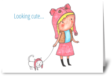 Looking Cute Greeting Card - Illustration (424x349), Png Download