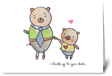 Little Bear With Dad Greeting Card - Cartoon (424x349), Png Download