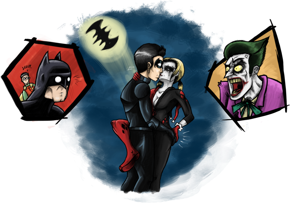 Nightwing And Harley's Quality Time - Harley Quinn Dick Grayson (1092x731), Png Download