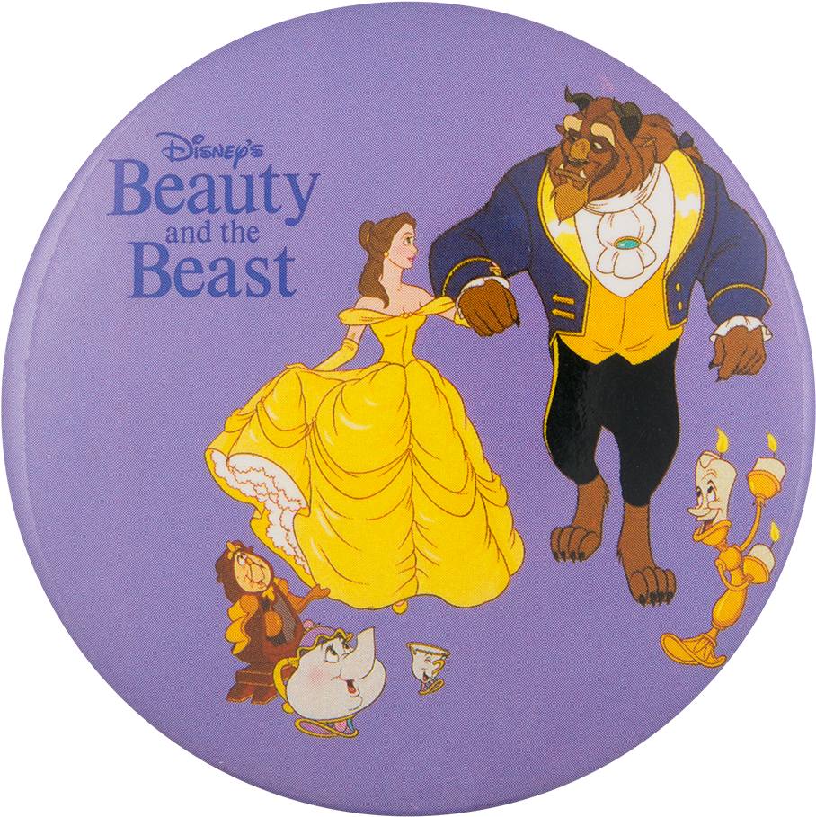Disney Beauty And The Beast - Vintage Beauty And The Beast Disney Pinback Button (1000x992), Png Download