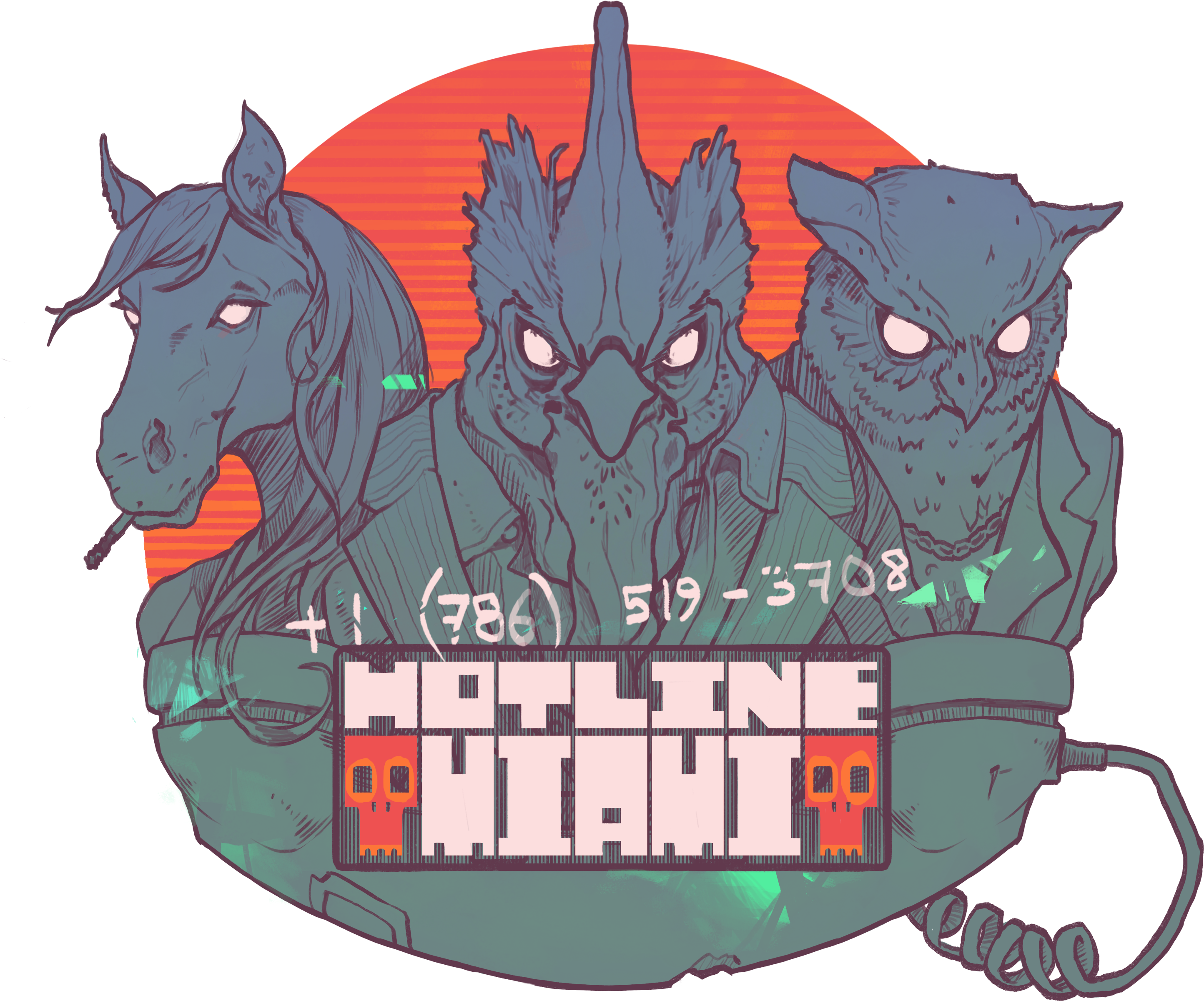 Hotline Miami Fanart - Hotline Miami Stickers Vinyl (2977x2581), Png Download