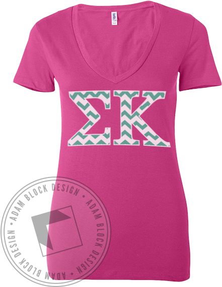 13473 Sigma Kappa Chevron Vneck V2 - Active Shirt (464x585), Png Download