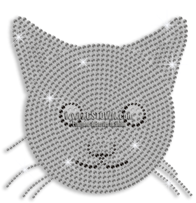 Crystal Cat Head Iron-on Rhinestone Transfer - Kitten (450x450), Png Download