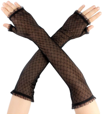 Carolie Fishnet Pattern Black Lace Fingerless Gloves - Glove (394x394), Png Download