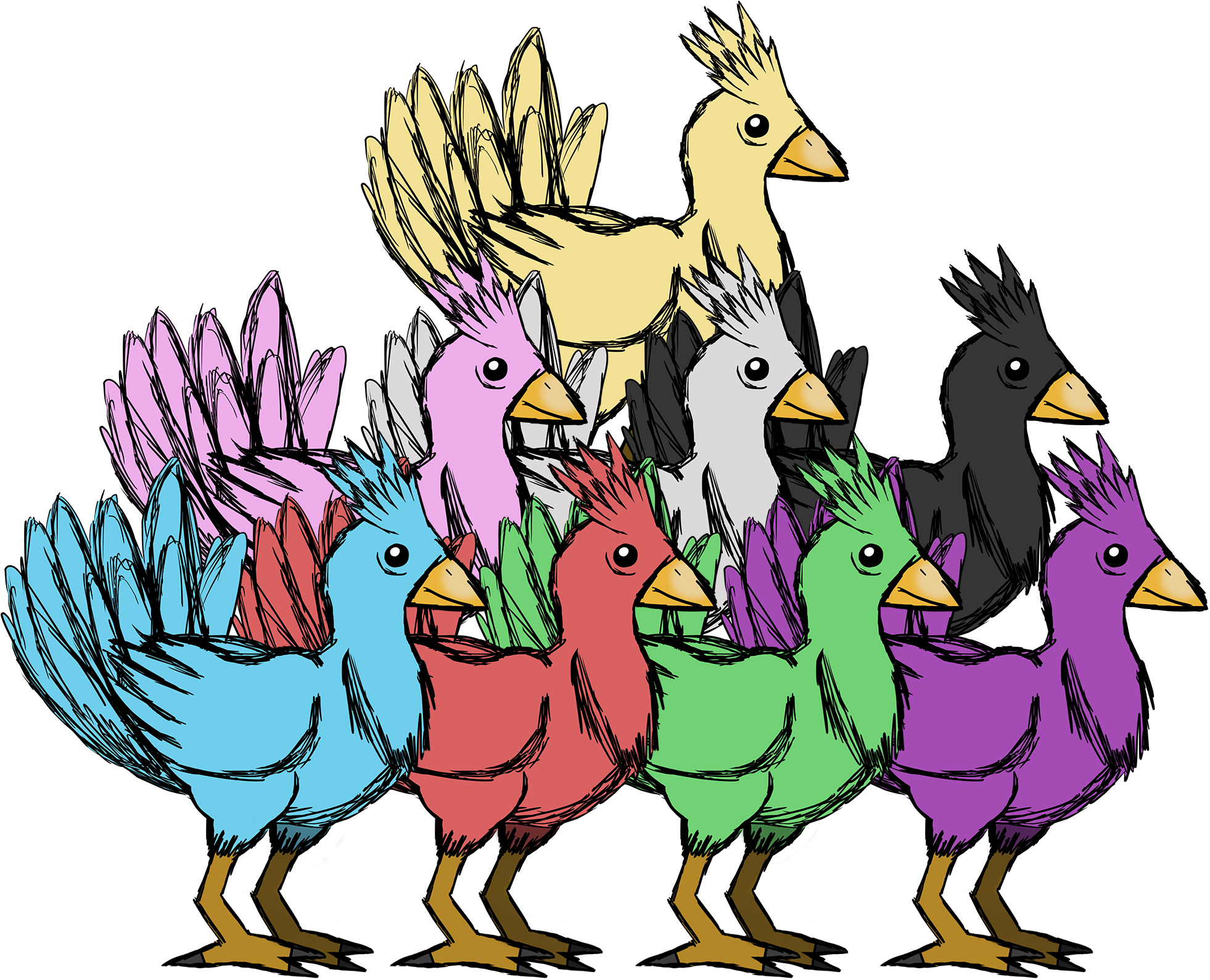 Chocobo Group - Digital Art (2100x1689), Png Download