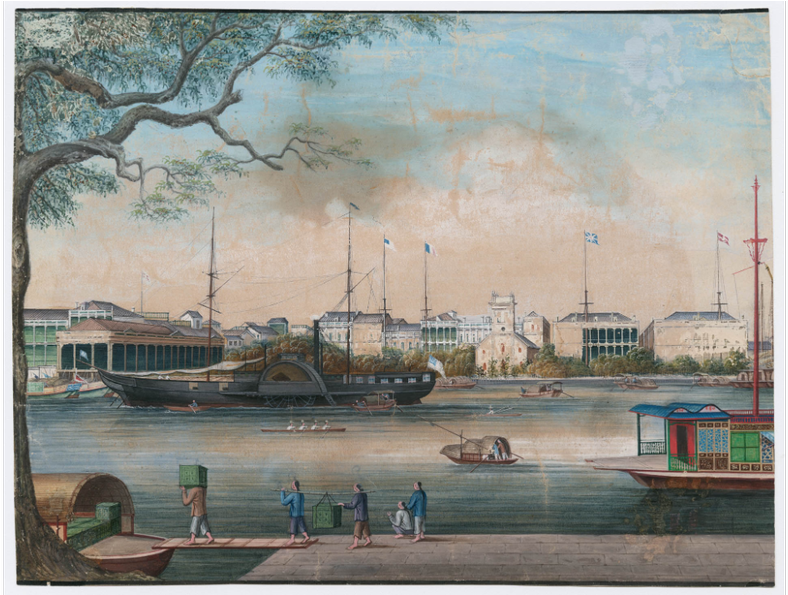 1855) By The Chinese Artist Sunqua, Showing The Steamer - Painting (1200x594), Png Download