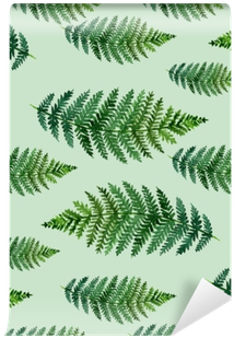 Tropical Watercolor Abstract Pattern With Fern Leaves - Elegant Decor Green Leaves Printing Flat-shaped Roman (400x400), Png Download