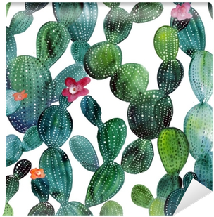 Cactus Pattern In Watercolor Style Wall Mural • Pixers® - Watercolor Repeating Cactus Pattern (400x400), Png Download