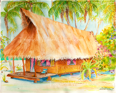 Tropical Watercolor Painting By Ron Teixeira Tahiti, - Painting (624x364), Png Download