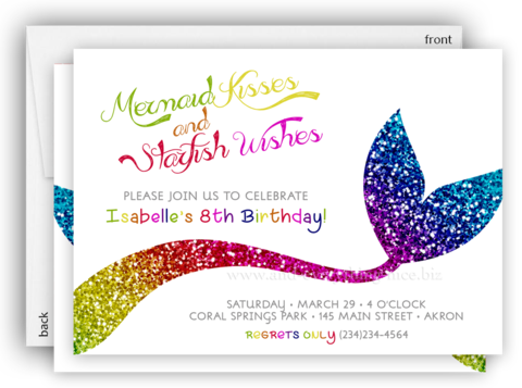 Rainbow Mermaid Tail Party Invitation • Baby Shower - Mermaid Rainbow Invitation (480x357), Png Download