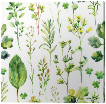 Watercolor Meadow Weeds And Herbs Seamless Pattern - Herbs Background (400x400), Png Download