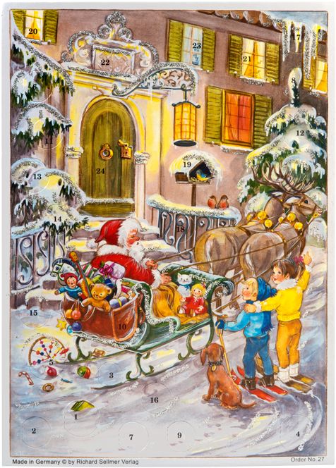 Explore Santa Sleigh, Christmas Advent Calendars And - Santa Sleigh Christmas Advent Calendar With Envelope (541x700), Png Download