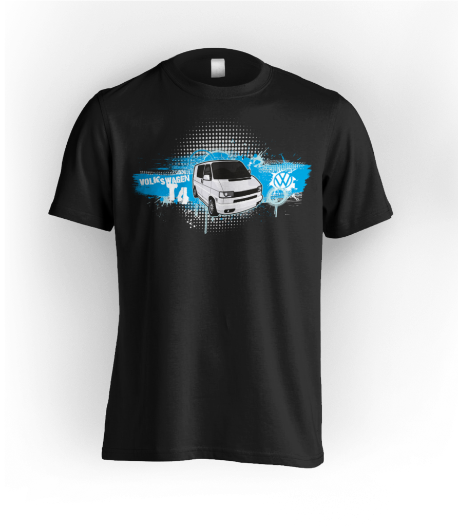 Pink Vw Volkswagen Transporter T4 Grunge Black T-shirt - All Out Clothing (428x480), Png Download