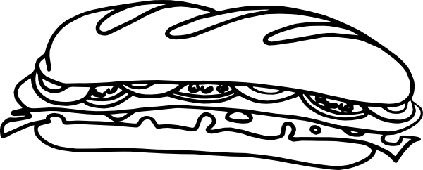 Sandwich Clipart Black And White - Sub Sandwich Coloring Page (600x242), Png Download