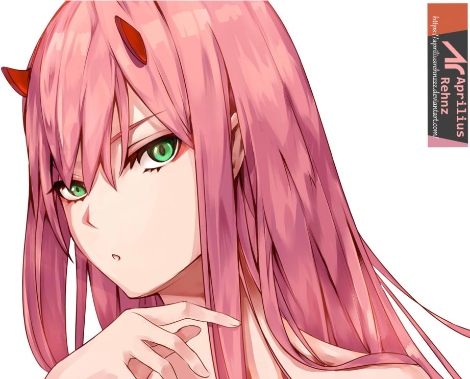 Zero Two V - Pink Haired Anime Girl With Horns (1078x741), Png Download