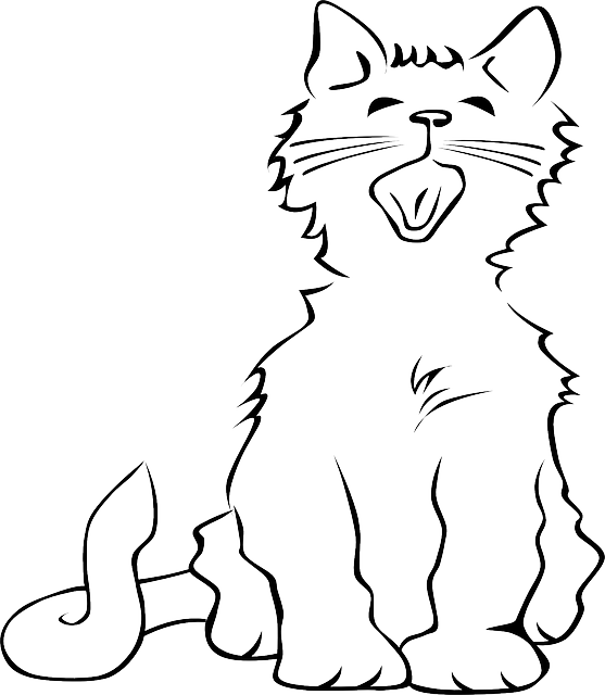Cat, Outline, Pet, Animal, Mammal, Fur, Whiskers, Tired - Cat Meowing Clip Art (557x640), Png Download