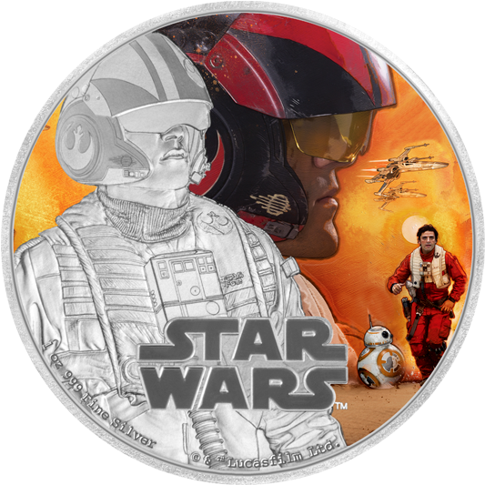 Fine Silver Coloured Coin Star Warstm - Star Wars: Episode Vii - Poe Art (570x570), Png Download