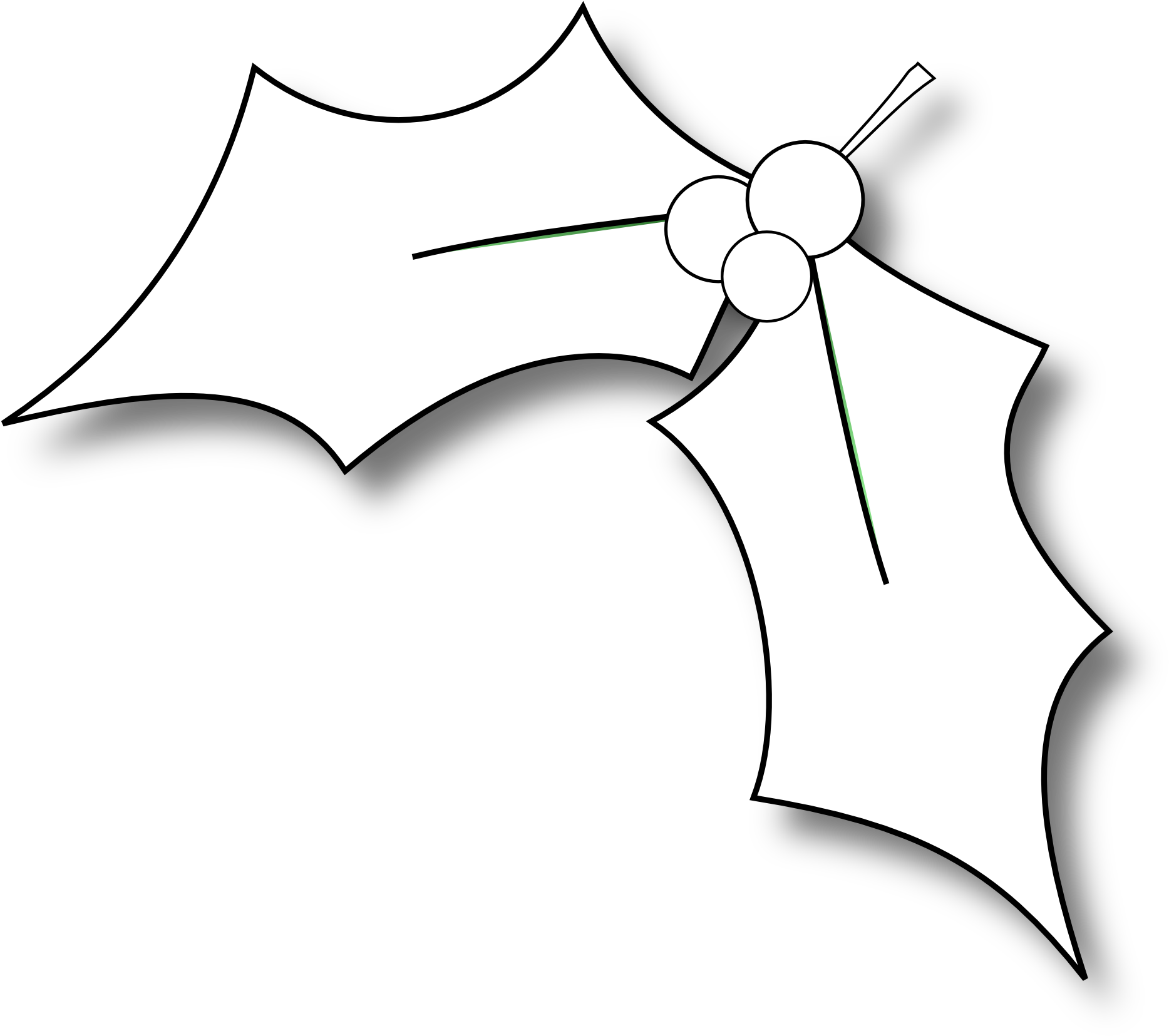 Cfry Holly Black White Line Art Christmas Xmas Stuffed - White Holly Clipart (1969x1790), Png Download