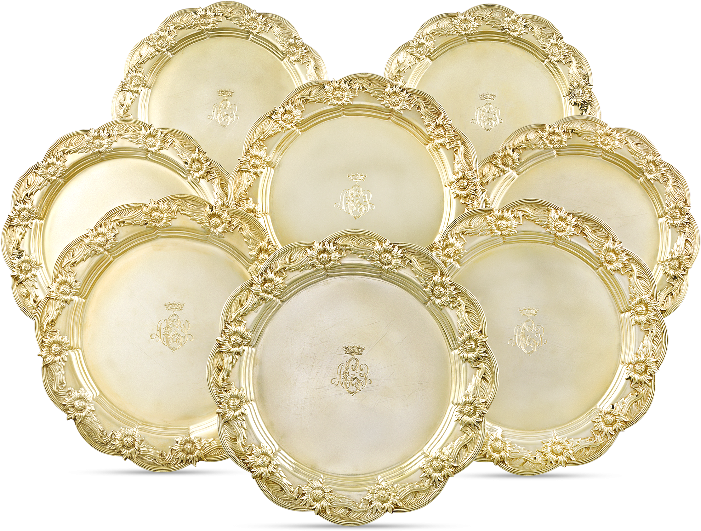 Chrysanthemum Silver-gilt Dinner Plates By Tiffany - Plate (2500x2000), Png Download