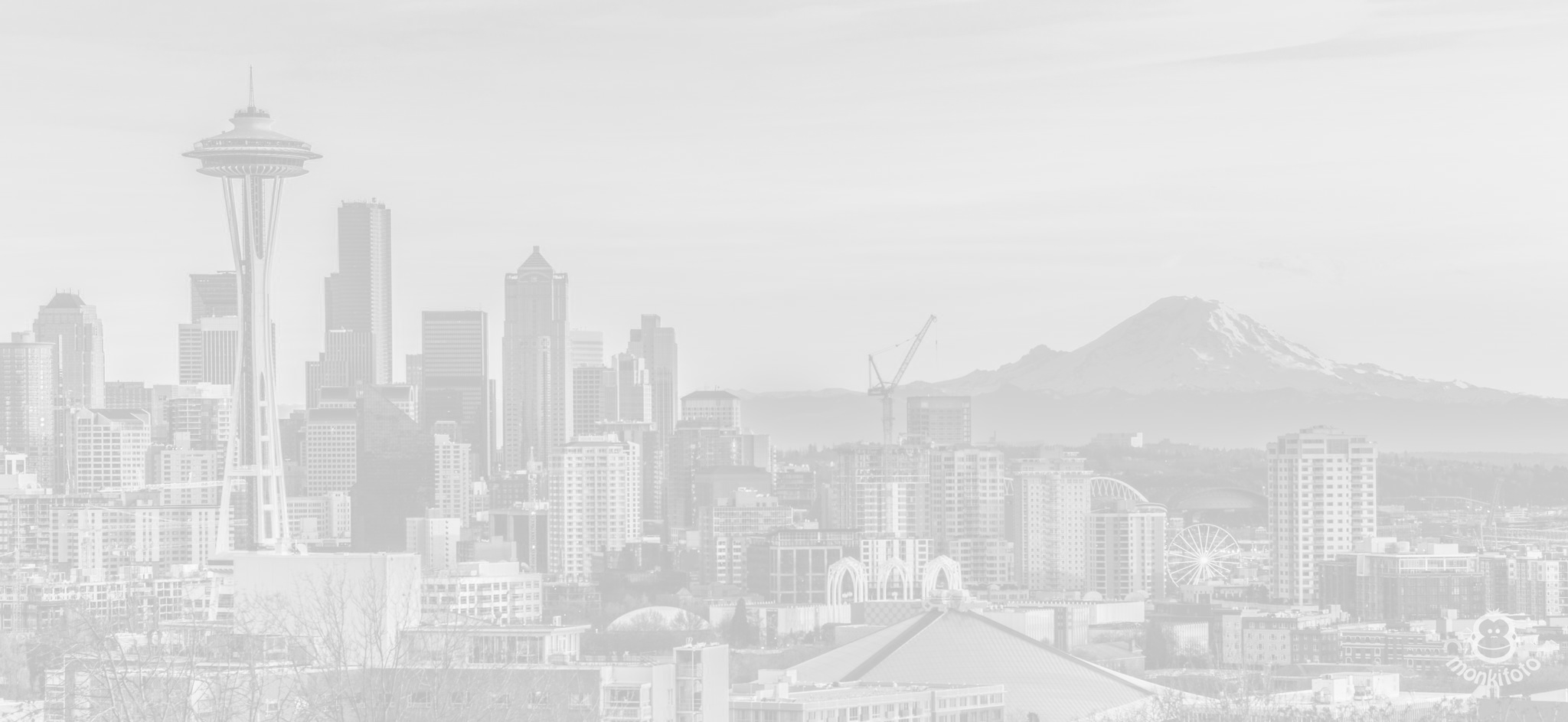 Seattle Skyline 15 Desaturate Opacity50 Fill50 (2048x943), Png Download