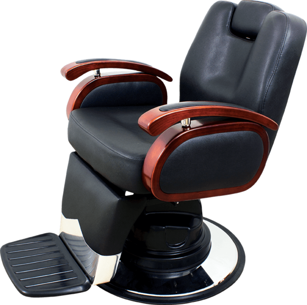 Barber Chair With Wood Armrest (600x596), Png Download