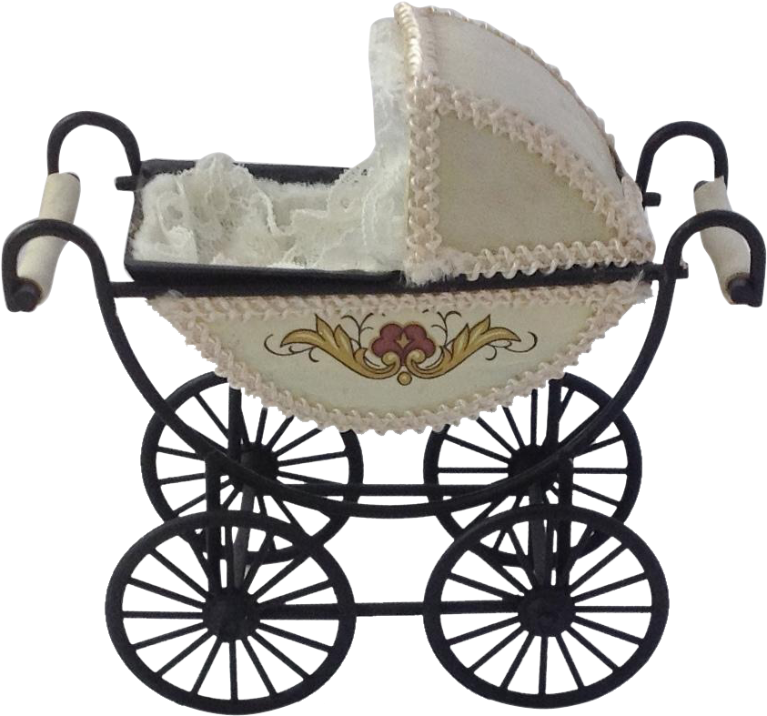 Vintage Dolls House Pram - Horse And Carriage Silhouette (842x842), Png Download