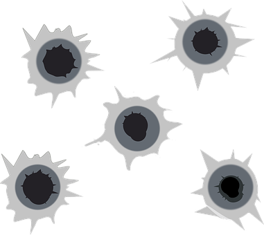 Shot Holes Five Slash Black Target Impact - Gun Shot Clip Art (381x340), Png Download