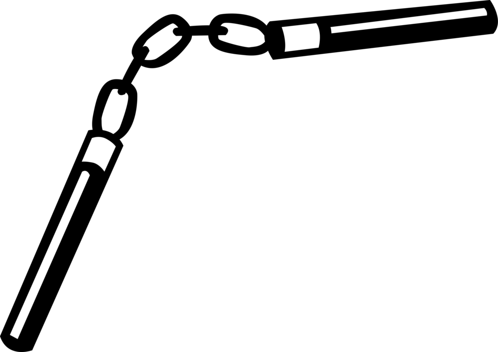 Vector Illustration Of Japanese Nunchakus Karate Sticks - Weapons Clip Art Png (992x700), Png Download