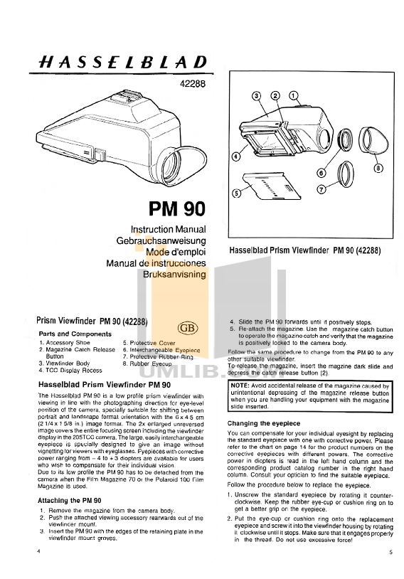 Pdf For Hasselblad Other Prism Viewfinder Pm90 Camera-accessory - Camera (595x842), Png Download