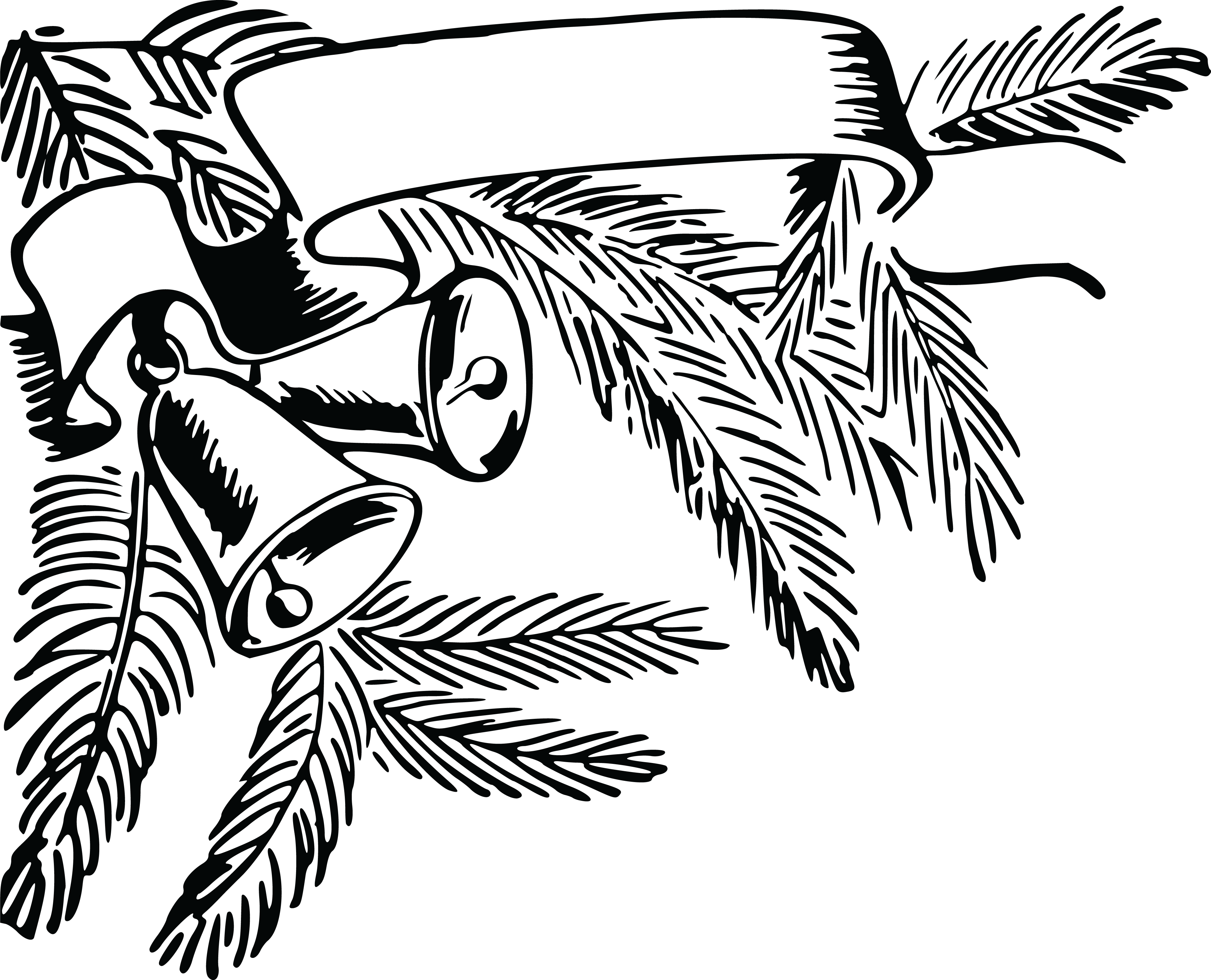 Free Clipart Of A Banner And Christmas Bells - Black And White Christmas Bells Png (4000x3238), Png Download