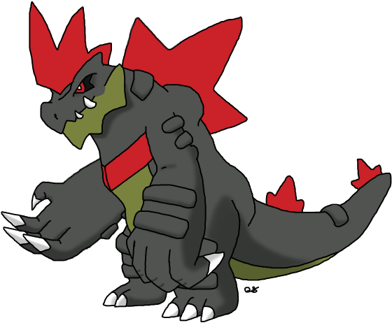 Draconian Form Big Jaw Pokemon Type - Cartoon (606x486), Png Download