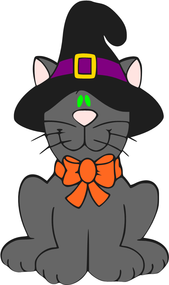 Cat Charm Of Beautiful Fine Feathers That Make This - Cartoon Halloween Cat (610x1003), Png Download
