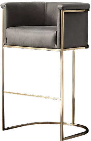 Wexler Barrelback Leather Stool, Brushed Brass And - Club Chair (300x465), Png Download
