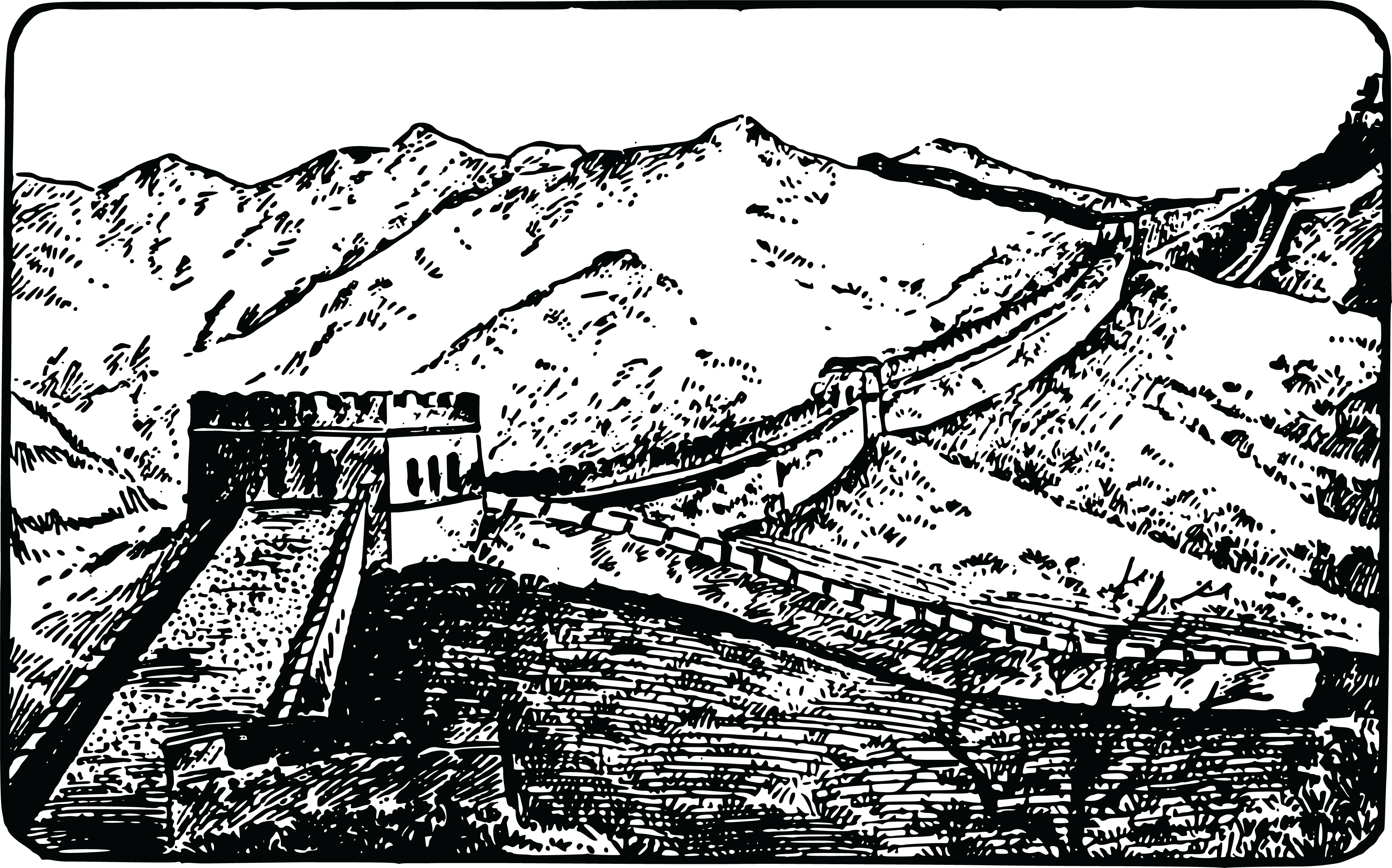 Free Clipart Of The Great Wall Of China - Muralla China En Blanco Y Negro (4000x2495), Png Download