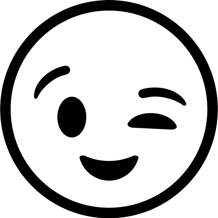 Winking Emoji Rubber Stamp - Smiley Emoji Clipart Black And White (700x699), Png Download