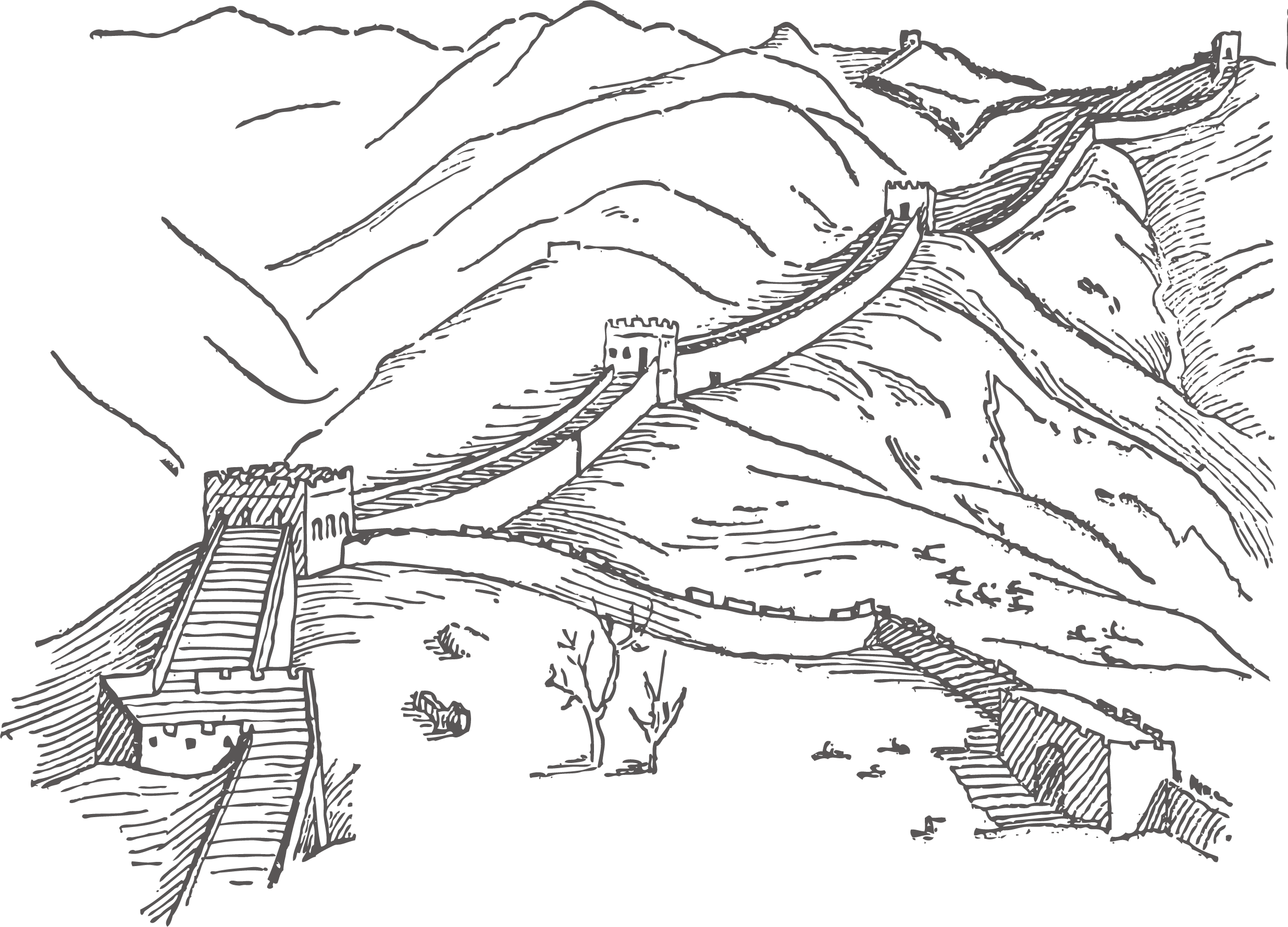 Clip Art Download Great Wall Of Tiananmen Square Temple - Great Wall Of China Black And White (2472x1780), Png Download