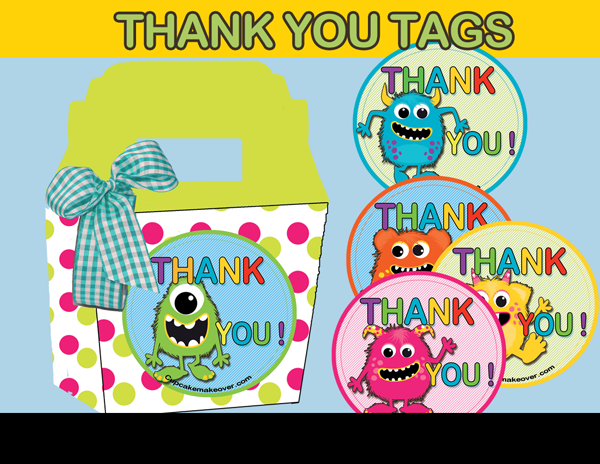 Little Monster Favor Tags, Thank You Stickers Instant - Party (600x464), Png Download
