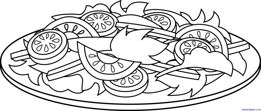 Download Vegetable Salad Coloring Pages Clipart Chef - Salad Clipart Black And White (900x386), Png Download