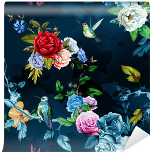 Humming Bird,wild Roses, Peony, Cornflower With Leaves - Hip Dekbedovertrek Chachou Katoensatijn 140 X 220 Cm (400x400), Png Download