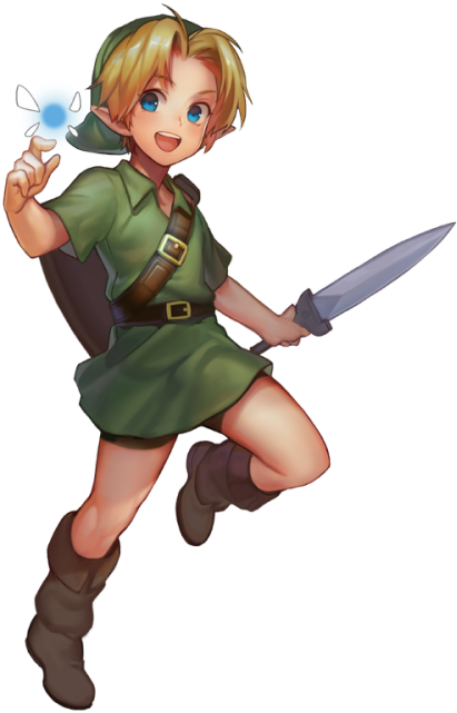 Art Gaming Link Legend Of Zelda Navi Ocarina Of Time - Young Link And Navi (500x673), Png Download